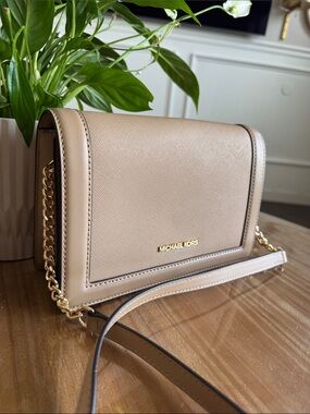 Michael Kors Taupe Crossbody Bag with Gold Chain